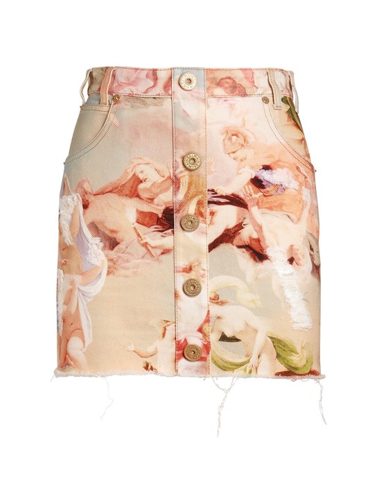 Balmain: Printed cotton buttoned mini skirt - Multicolor - women_0 | Luisa Via Roma