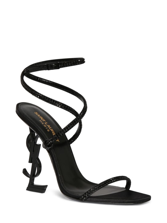 Saint Laurent: 110mm Opyum embellished satin sandals - Black - women_1 | Luisa Via Roma