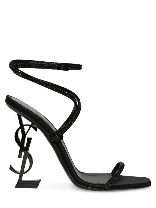 Saint Laurent: 110mm Opyum embellished satin sandals - Black - women_0 | Luisa Via Roma