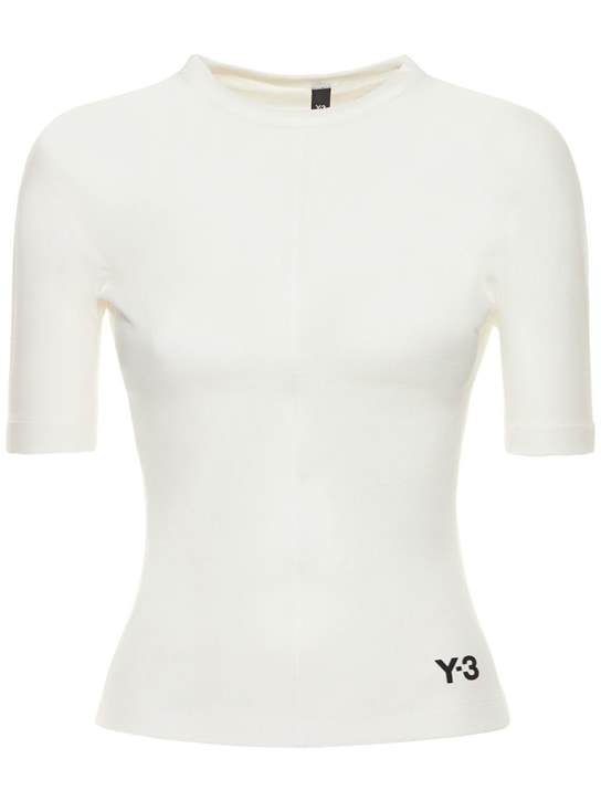 Y-3: T-shirt attillata - Bianco - women_0 | Luisa Via Roma