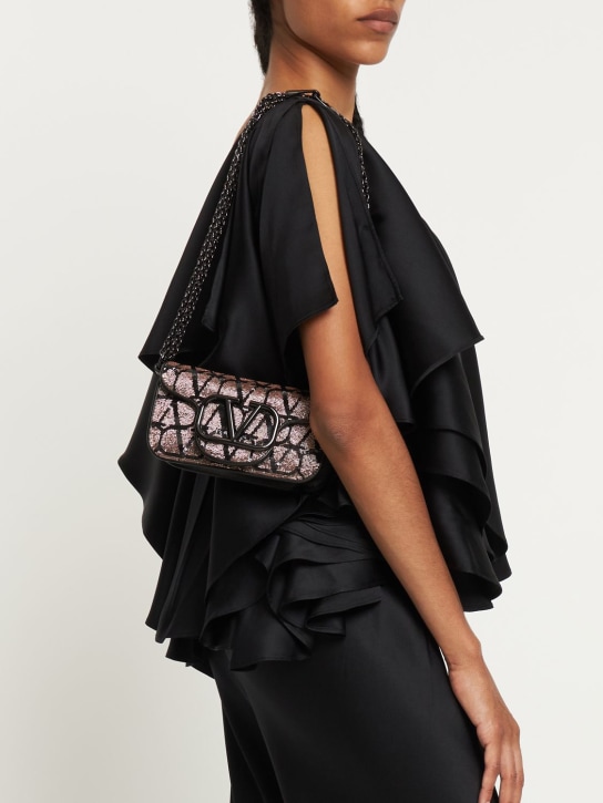 Valentino Garavani: Small Loco' embroidered top handle bag - Light Camel/Ner - women_1 | Luisa Via Roma