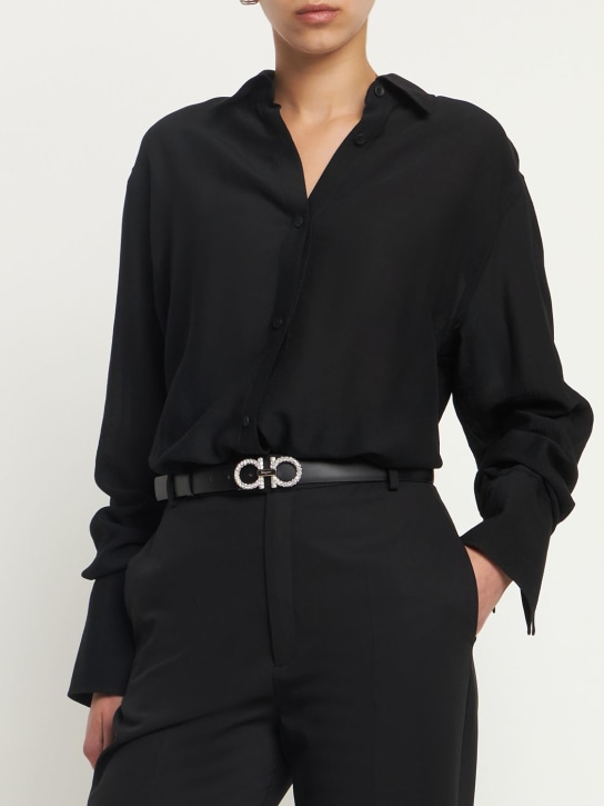 Ferragamo: 2.5厘米装饰皮革腰带 - 黑色 - women_1 | Luisa Via Roma
