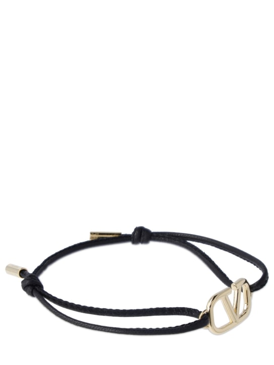 Valentino Garavani: V logo signature leather cord bracelet - Black - men_1 | Luisa Via Roma