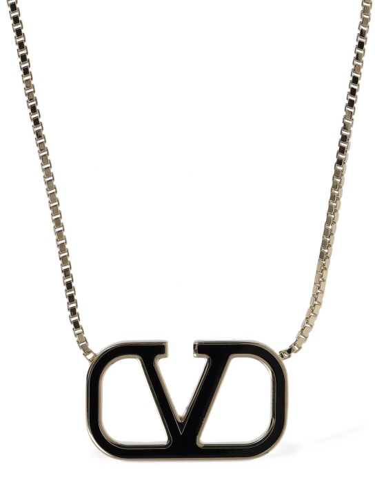 Valentino Garavani: V logo signature enamel long necklace - Gold/Black - men_0 | Luisa Via Roma