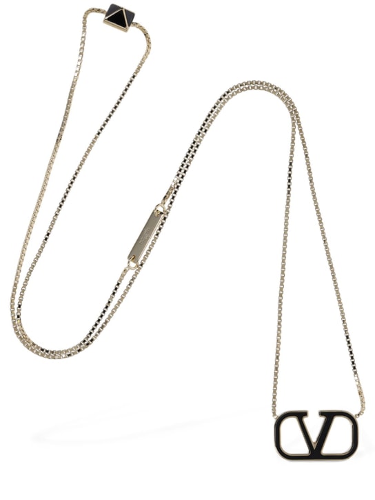 Valentino Garavani: V logo signature enamel long necklace - Gold/Black - men_1 | Luisa Via Roma