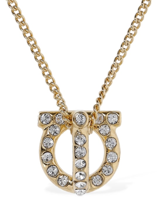 Ferragamo: Gancio 3D crystal charm necklace - Gold/Crystal - women_0 | Luisa Via Roma