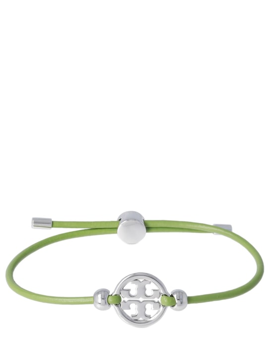 Tory Burch: Miller slider leather bracelet - Green/Silver - women_0 | Luisa Via Roma