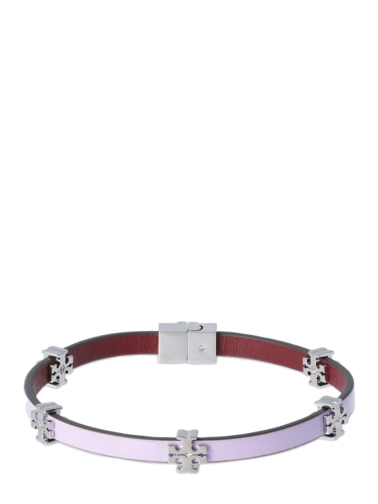 Tory Burch: Eleanor leather bracelet - Lavender/Silver - women_0 | Luisa Via Roma