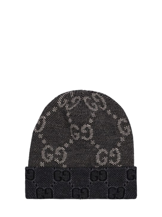 Gucci: GG wool knit beanie hat - Black/Dark Grey - men_0 | Luisa Via Roma