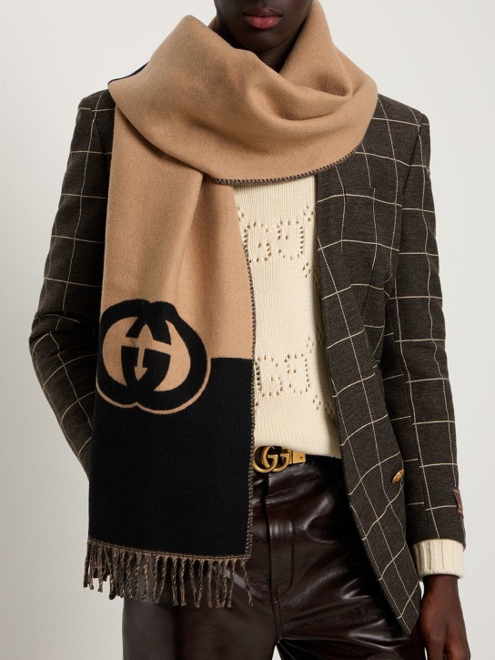 Gucci: GG cashmere scarf - Beige/Black - men_1 | Luisa Via Roma