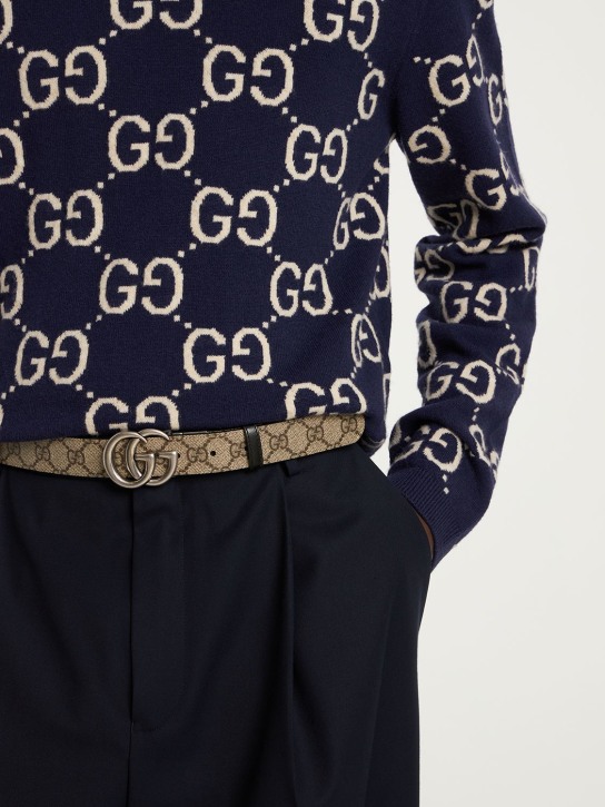 Gucci: 3厘米双面用logo腰带 - 米黄色 - men_1 | Luisa Via Roma