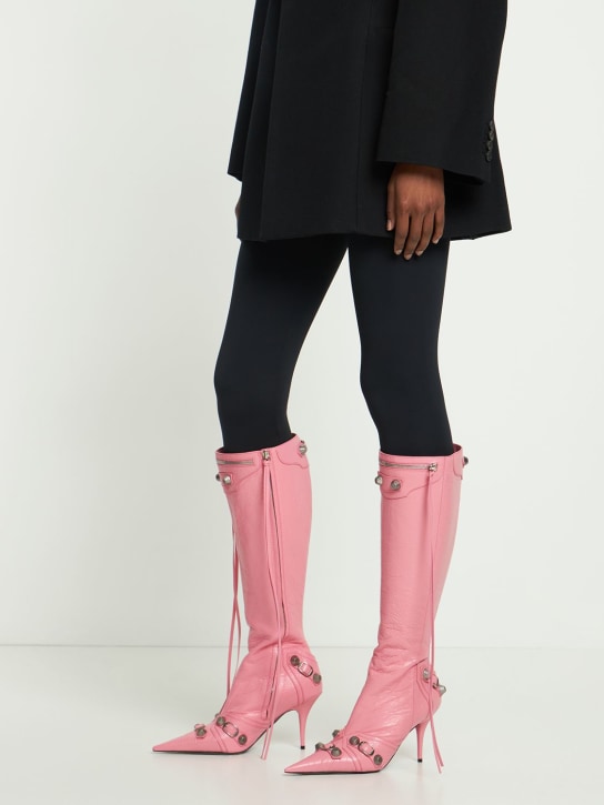 Balenciaga: Stivali alti Cagole in pelle 90mm - Sweet Pink - women_1 | Luisa Via Roma