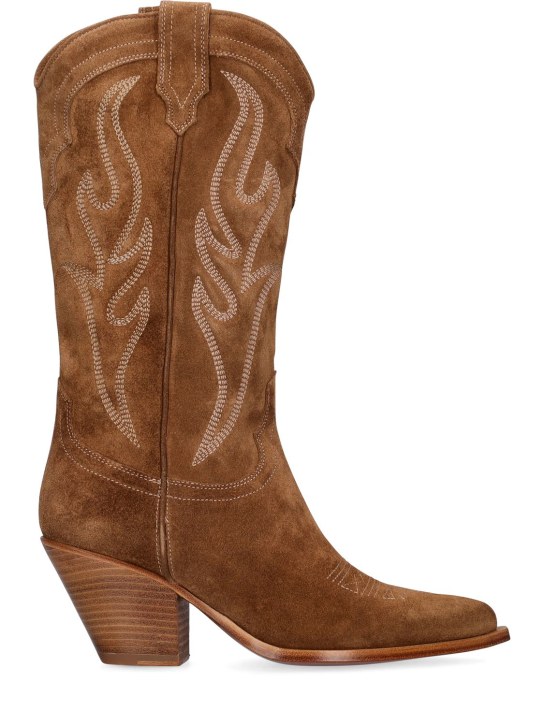 SONORA: 60mm Santa Fe suede tall boots - Light Brown - women_0 | Luisa Via Roma