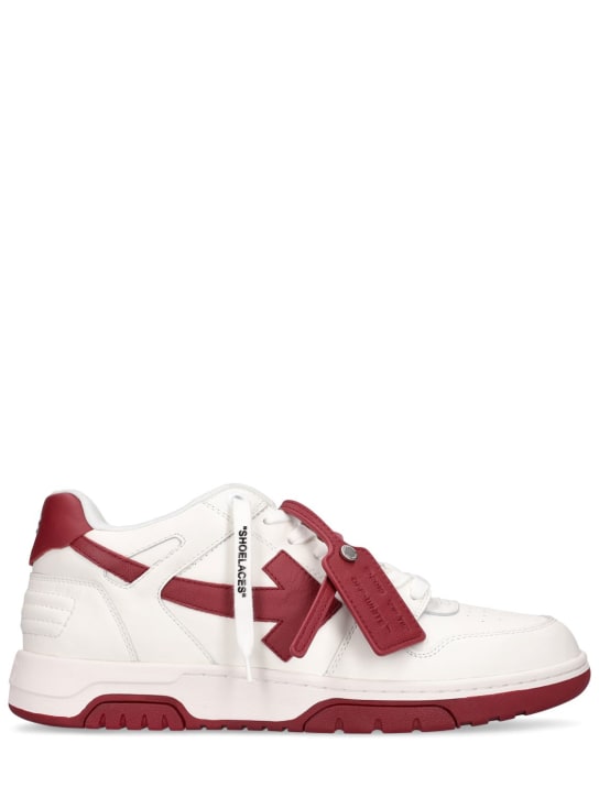 Off-White: Out of Office leather low top sneakers - White/Red - men_0 | Luisa Via Roma