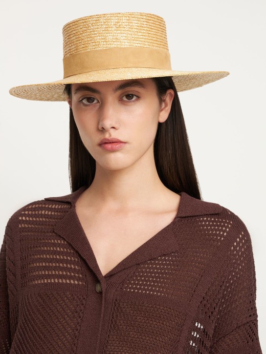 LACK OF COLOR: The Spencer Boater straw & suede hat - Natural/Camel - women_1 | Luisa Via Roma