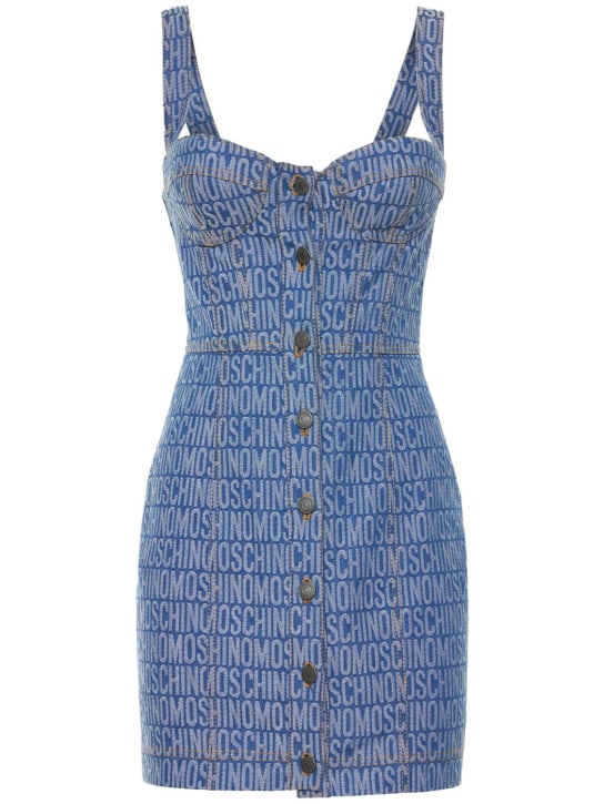 Moschino: Vestido corto de denim con bustier - Azul Denim - women_0 | Luisa Via Roma