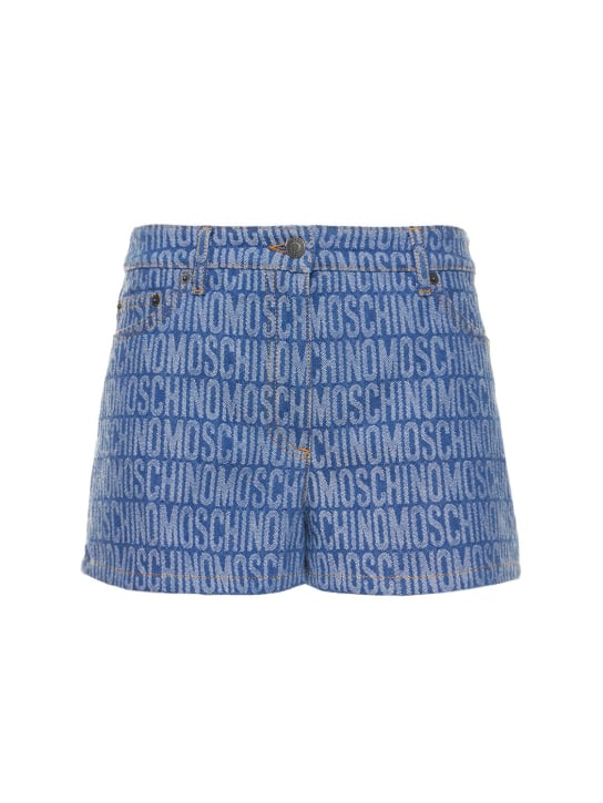 Moschino: Shorts cortos de denim con jacquard - Azul Denim - women_0 | Luisa Via Roma