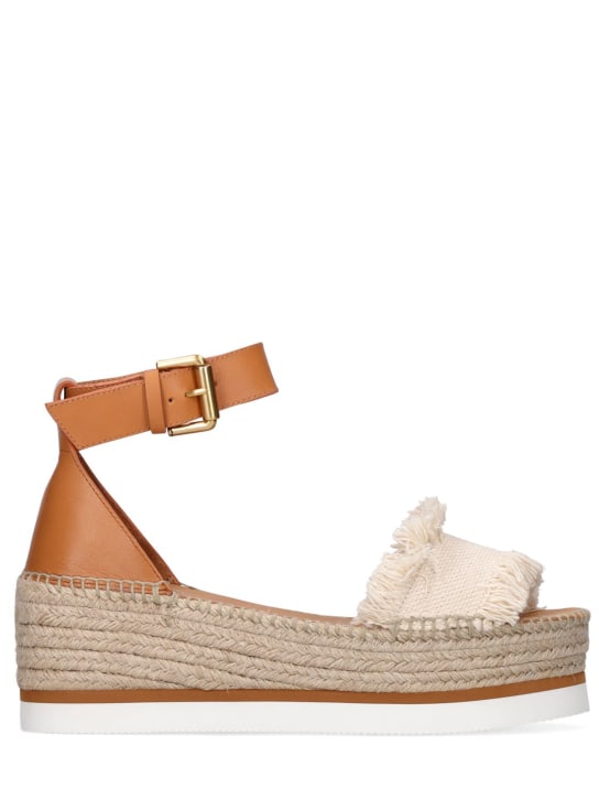 See By Chloé: 80mm Glyn canvas espadrille wedges - White/Brown - women_0 | Luisa Via Roma