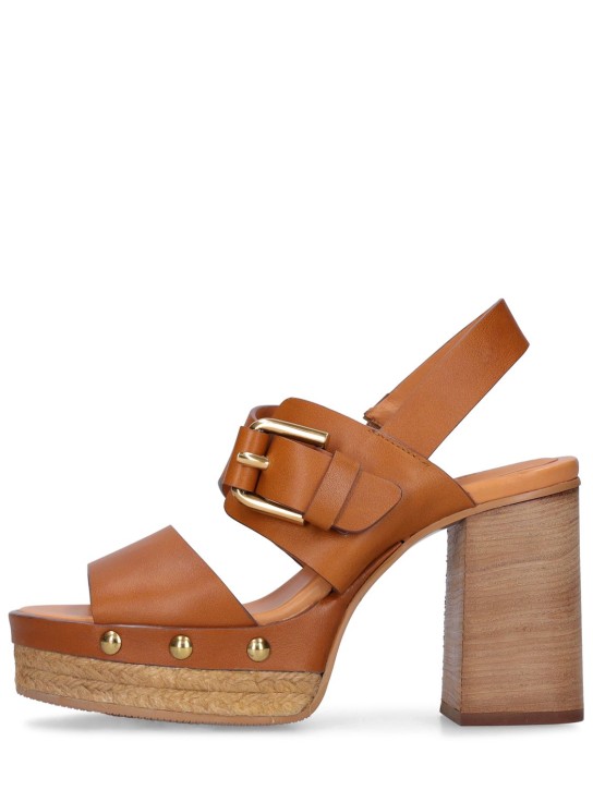 See By Chloé: 105mm Joline leather platform sandals - Tan - women_0 | Luisa Via Roma