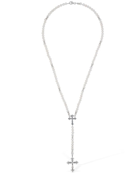 Emanuele Bicocchi: Pearl rosary small necklace - Pearl/Silver - men_0 | Luisa Via Roma
