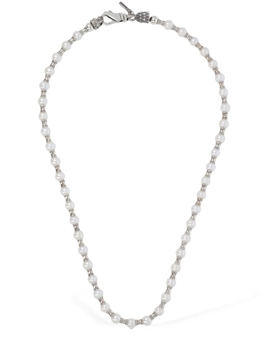 Emanuele Bicocchi: Pearl chain necklace - Pearl/Silver - men_0 | Luisa Via Roma