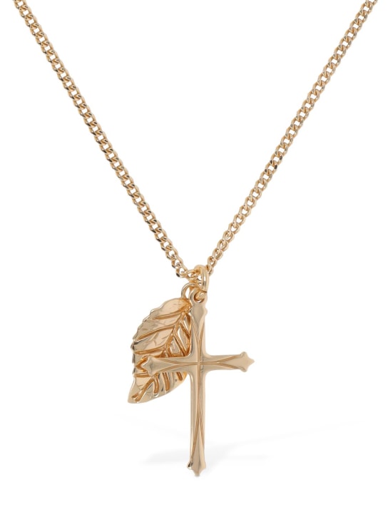 Emanuele Bicocchi: Leaf & cross charm necklace - Gold - men_0 | Luisa Via Roma