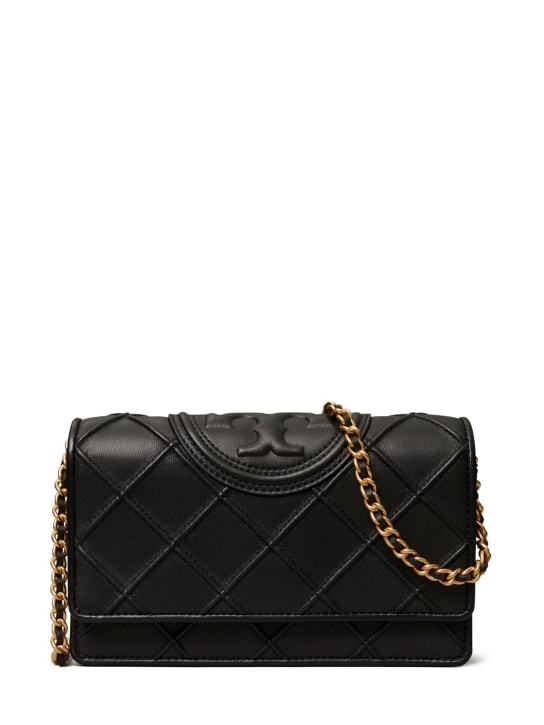 Tory Burch: Fleming soft leather shoulder bag - Black - women_0 | Luisa Via Roma