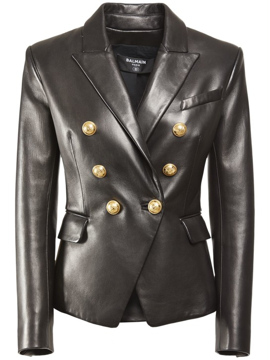 Balmain: Double breasted leather jacket - women_0 | Luisa Via Roma
