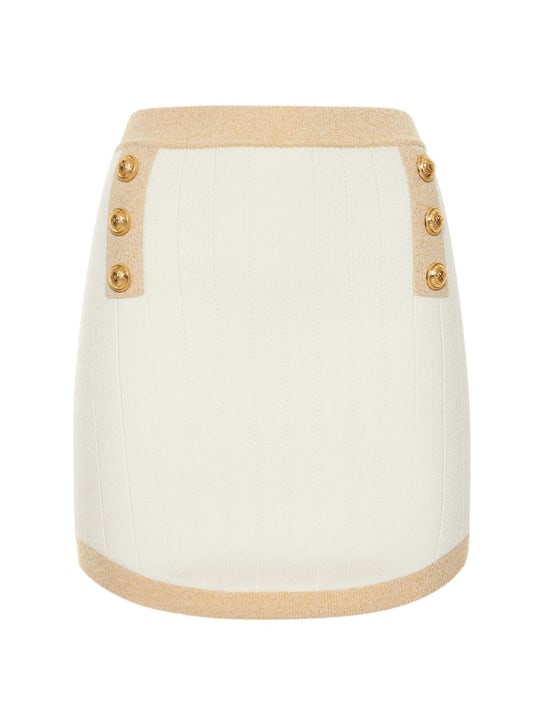 Balmain: Viscose knit mini skirt - White/Gold - women_0 | Luisa Via Roma