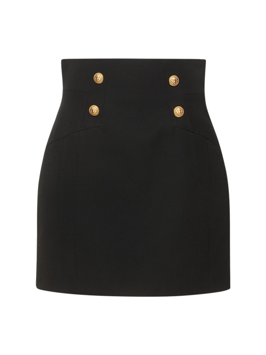 Balmain: Wool grain de poudre mini skirt - Black - women_0 | Luisa Via Roma