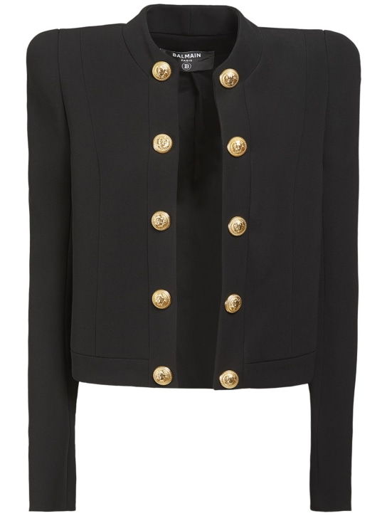 Balmain: Buttoned viscose crepe blazer - Black - women_0 | Luisa Via Roma
