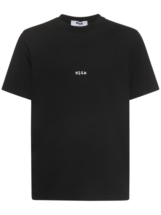 MSGM: Camiseta de jersey de algodón con logo - Negro - men_0 | Luisa Via Roma