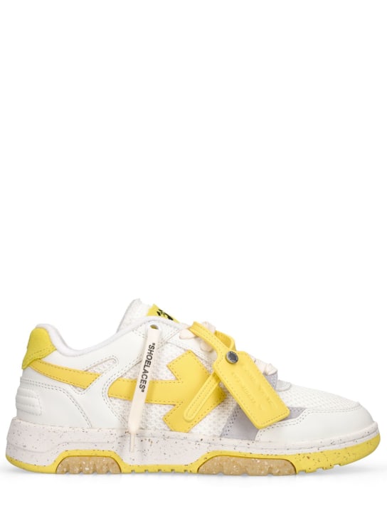 Off-White: 30mm Leder-Sneakers „Out of Office“ - Weiß/Gelb - women_0 | Luisa Via Roma