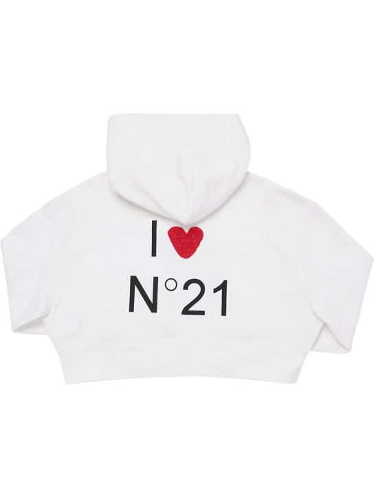 N°21: Logo print cropped cotton hoodie w/patch - White - kids-girls_0 | Luisa Via Roma