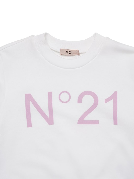 N°21: Printed cotton crop sweatshirt - White - kids-girls_1 | Luisa Via Roma