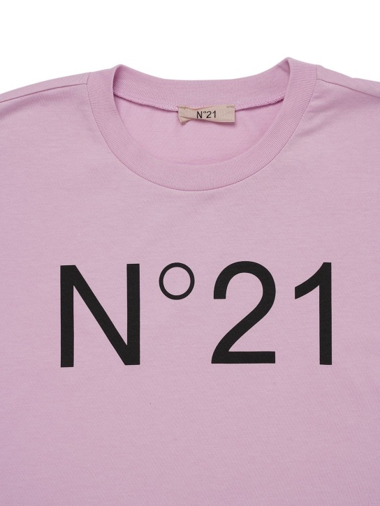 N°21: Logo print jersey cropped t-shirt - Pink - kids-girls_1 | Luisa Via Roma