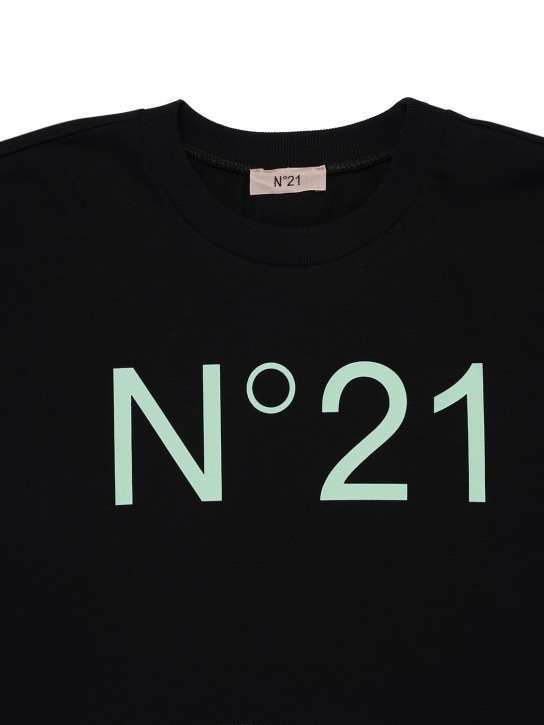 N°21: Logo print jersey cropped t-shirt - Black - kids-girls_1 | Luisa Via Roma