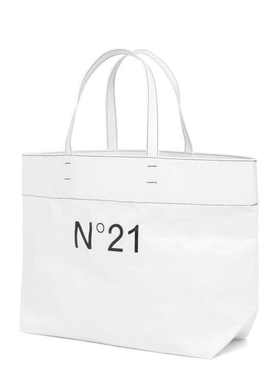 N°21: Logo print nylon top handle bag - White - kids-girls_1 | Luisa Via Roma