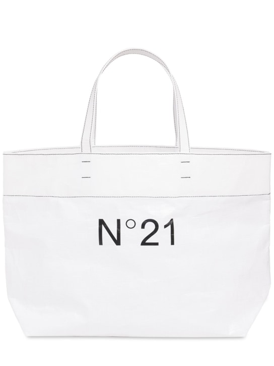 N°21: Logo print nylon top handle bag - White - kids-girls_0 | Luisa Via Roma