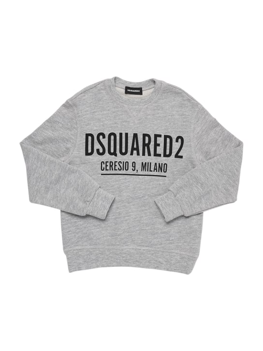 Dsquared2: Sweat-shirt en coton à logo caoutchouté - Gris - kids-boys_0 | Luisa Via Roma