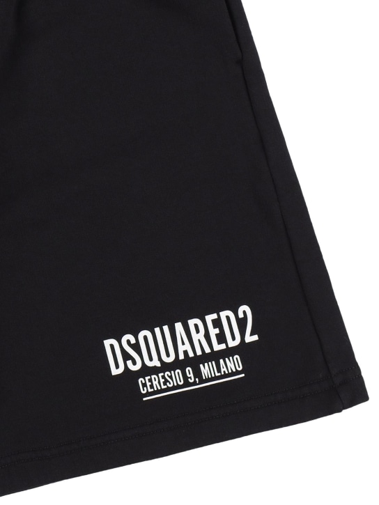 Dsquared2: Short en coton imprimé logo - Noir - kids-boys_1 | Luisa Via Roma
