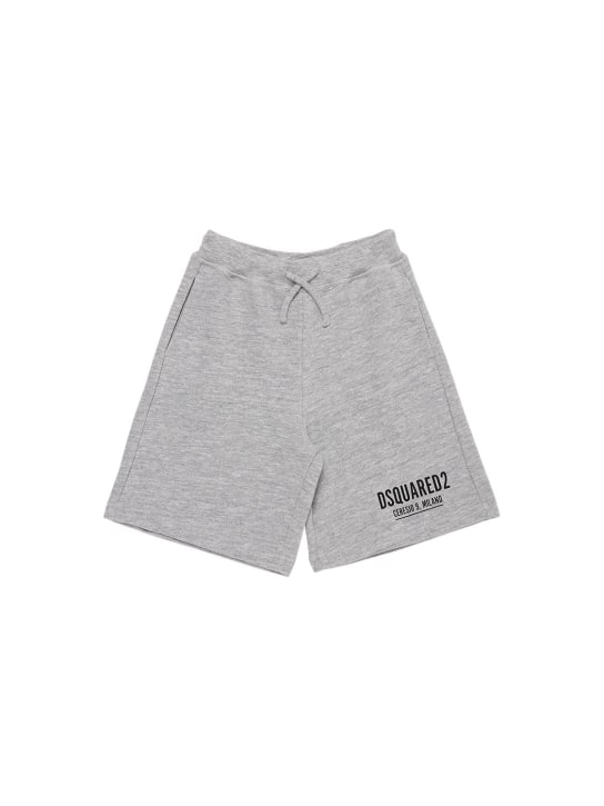Dsquared2: Logo print cotton sweat shorts - Grey - kids-boys_0 | Luisa Via Roma