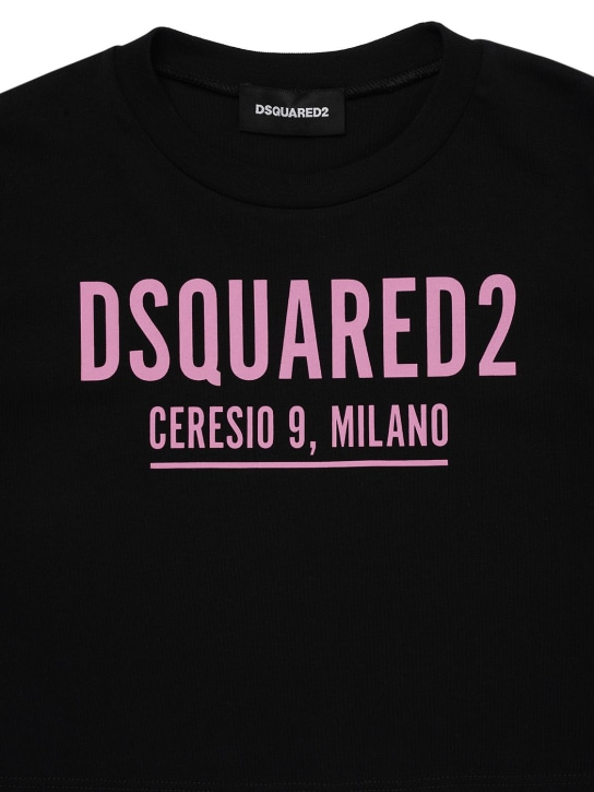 Dsquared2: T-shirt cropped in cotone con logo gommato - Nero - kids-girls_1 | Luisa Via Roma