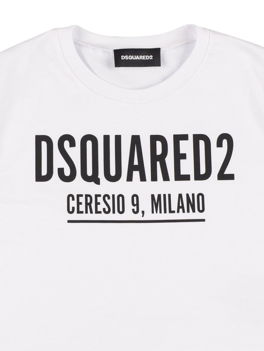 Dsquared2: T-shirt cropped in cotone con logo gommato - Bianco - kids-girls_1 | Luisa Via Roma