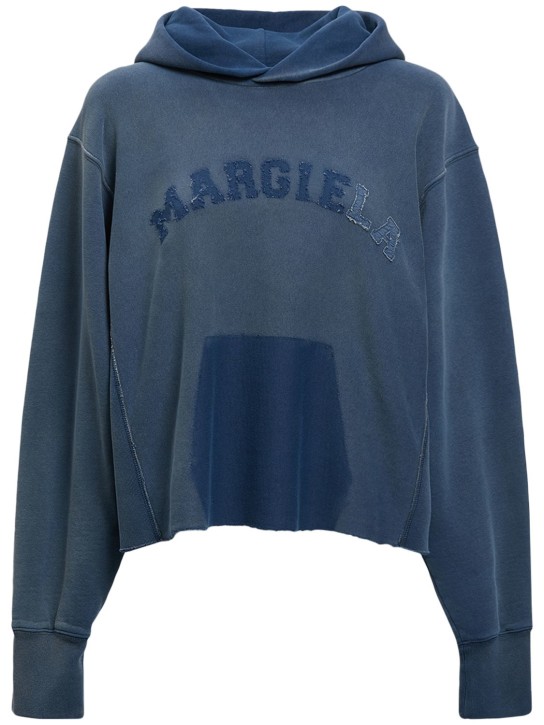 Maison Margiela: Faded logo cotton jersey hoodie - Blue - women_0 | Luisa Via Roma