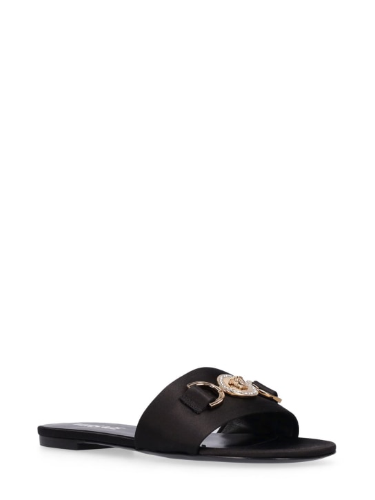 Versace: 10mm Satin flat sandals - Black - women_1 | Luisa Via Roma