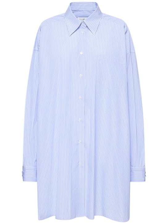 Maison Margiela: Striped cotton poplin long shirt - White/Blue - women_0 | Luisa Via Roma