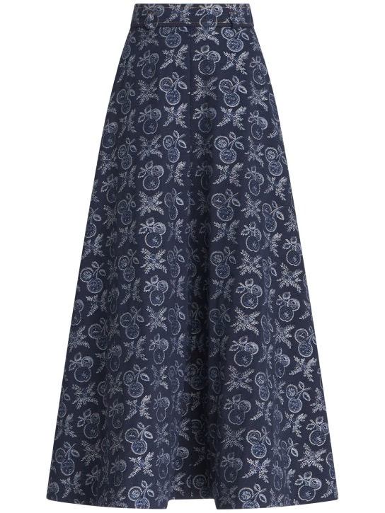 Etro: Embroidered denim midi skirt - Blue - women_0 | Luisa Via Roma