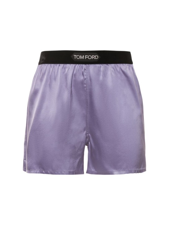 Tom Ford: Logo silk satin mini shorts - Lilac - women_0 | Luisa Via Roma