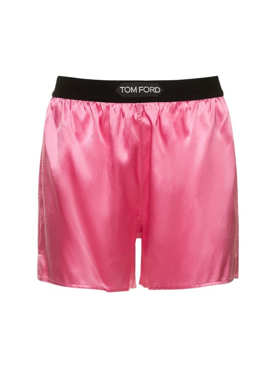 Tom Ford: Logo silk satin mini shorts - Pink - women_0 | Luisa Via Roma